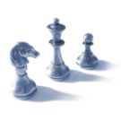 Three chess pieces: knight, queen, pawn